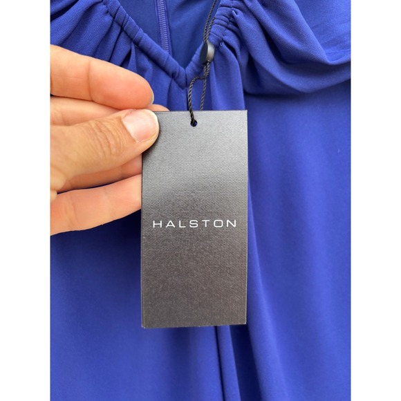NWT Halston Fia‎ Halter Jersey Jumpsuit, Sapphire Blue, Formal Jumpsuit, Sz 8 - Picture 9 of 11